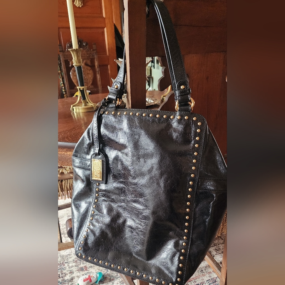 Large Badgley Mischka Black Purse with Gold Hardware/Studs